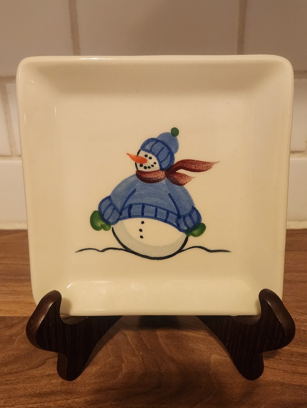 Vtg Emerson Creek Potter Snowman Ceramic Small Square Plate